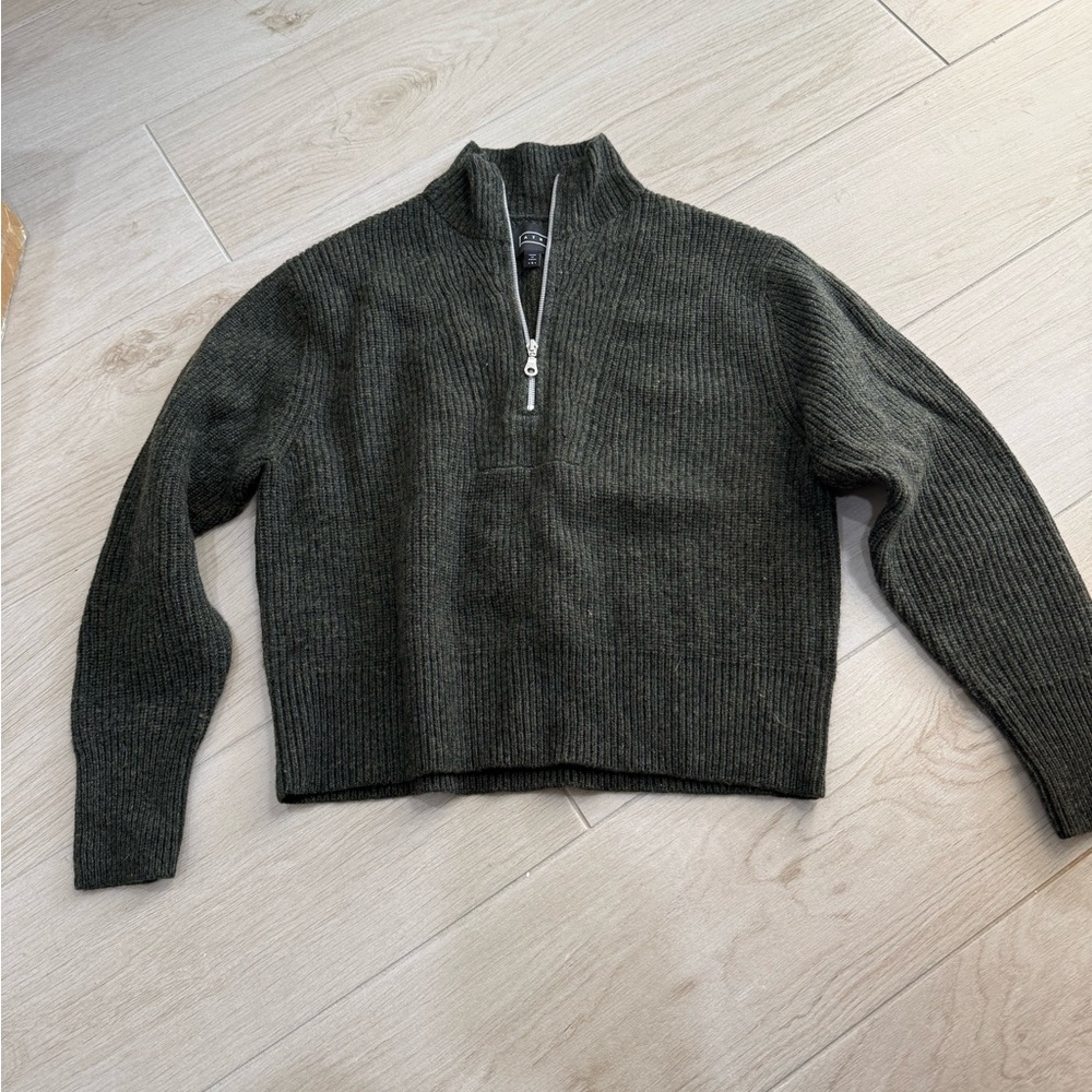 AYR Olive Ribbed Half-Zip Sweater